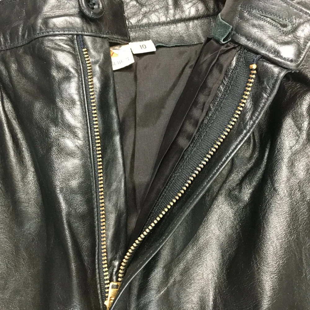80s Vtg Black Leather High Waist Tapered Pants